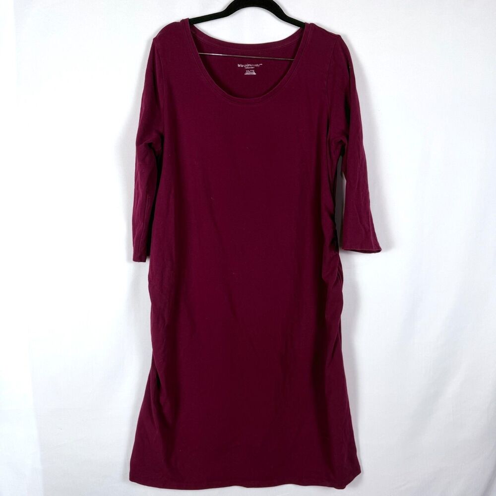 Liz Lange Maternity Dress Women XXL Maroon 3/4 Sleeve Casual Body Con